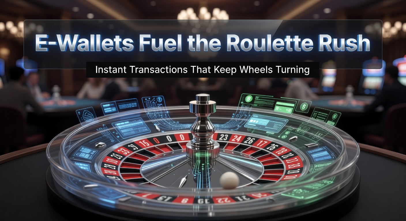 Ein digitales Portemonnaie auf einem Smartphone neben einem Roulette-Tisch, das schnelle Transaktionen in Online-Kasinos symbolisiert