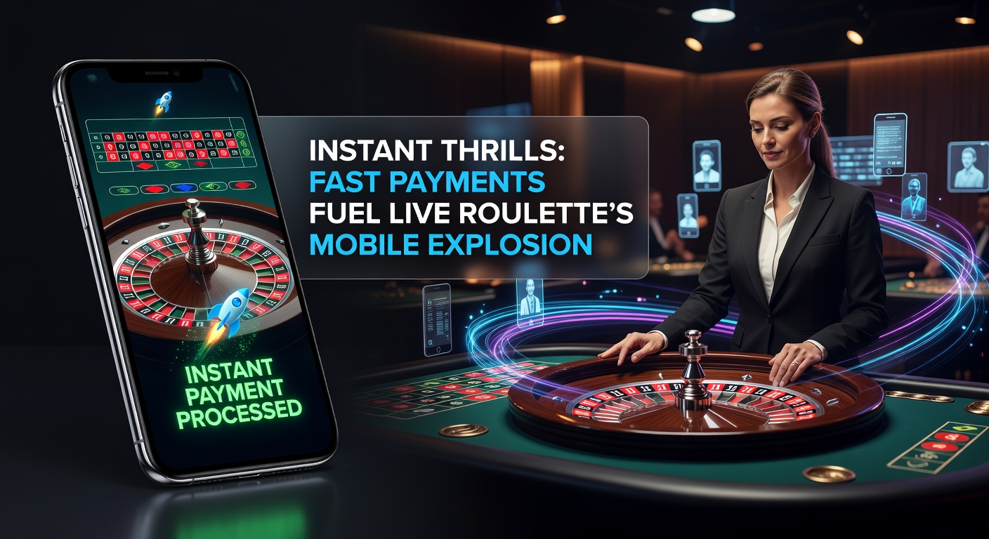 Smartphone mit Live-Roulette-Tisch und Instant-Zahlungs-Icons, die den schnellen Einstieg illustrieren